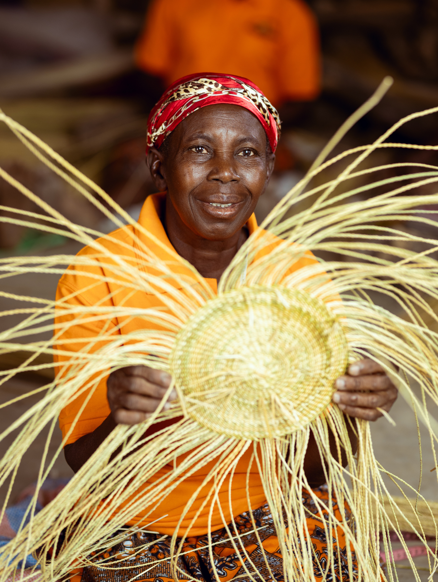 Handwoven Basket : Natural African Storage Basket with Black Wave Design