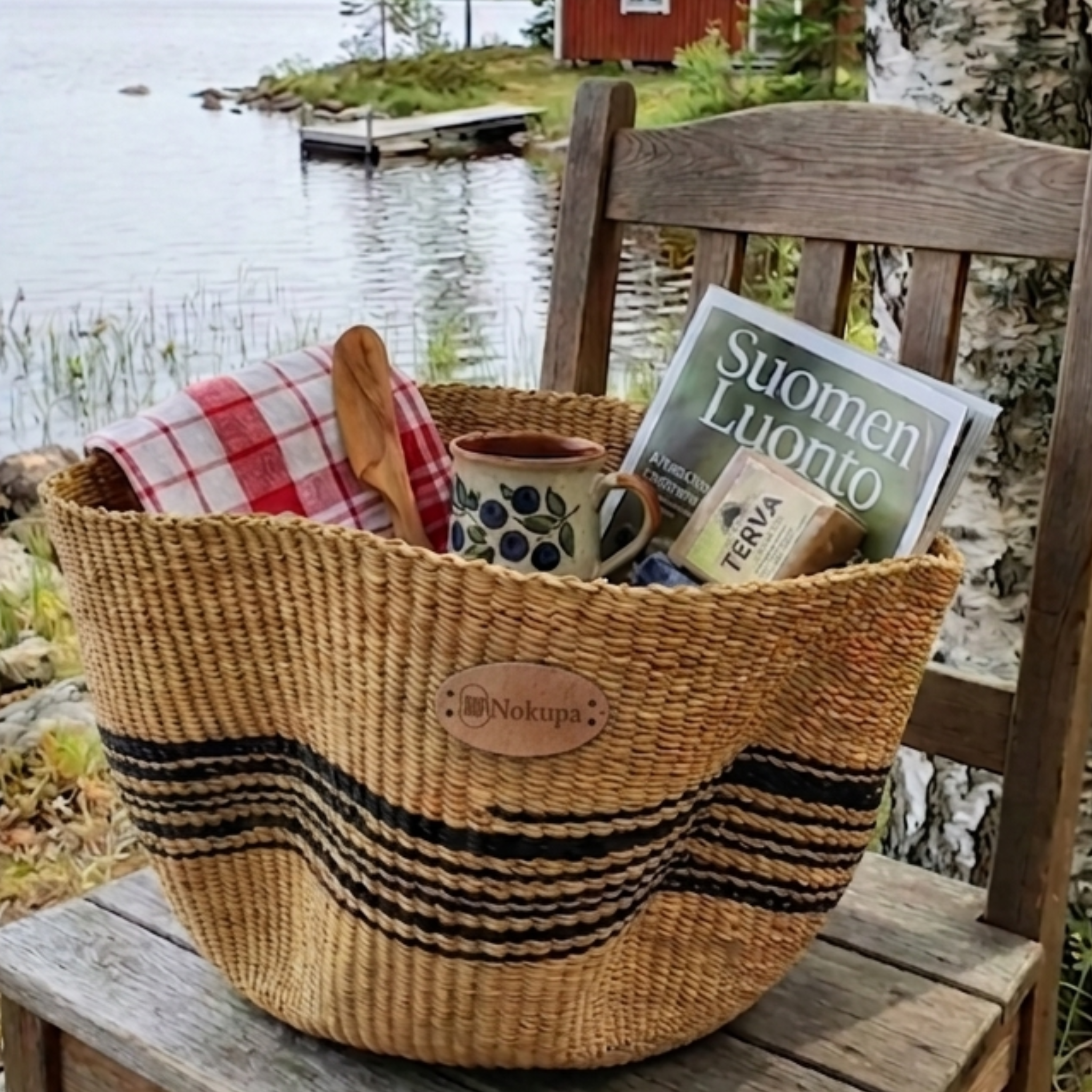 Handwoven natural storage baskets elephant grass boho Scandinavian Nordic home — Nokupa