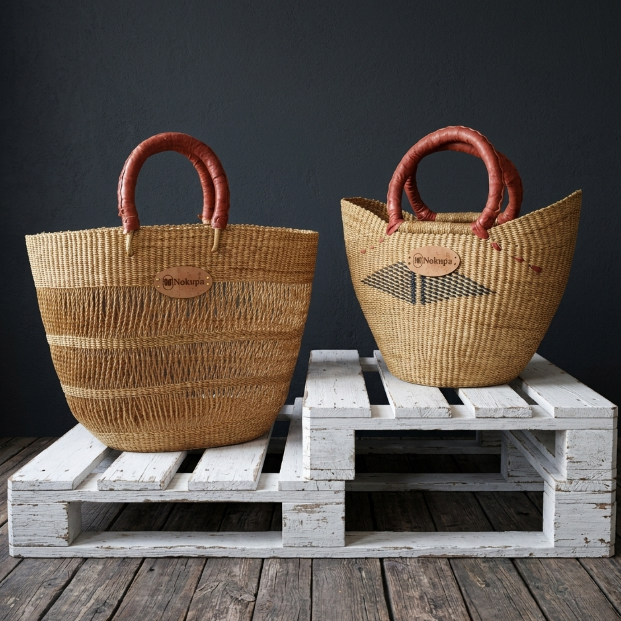  Handmade Basket with Leather Handles. Crafted from 100% elephant grass and authentic leather, this is durable and versatile Bolga basket 