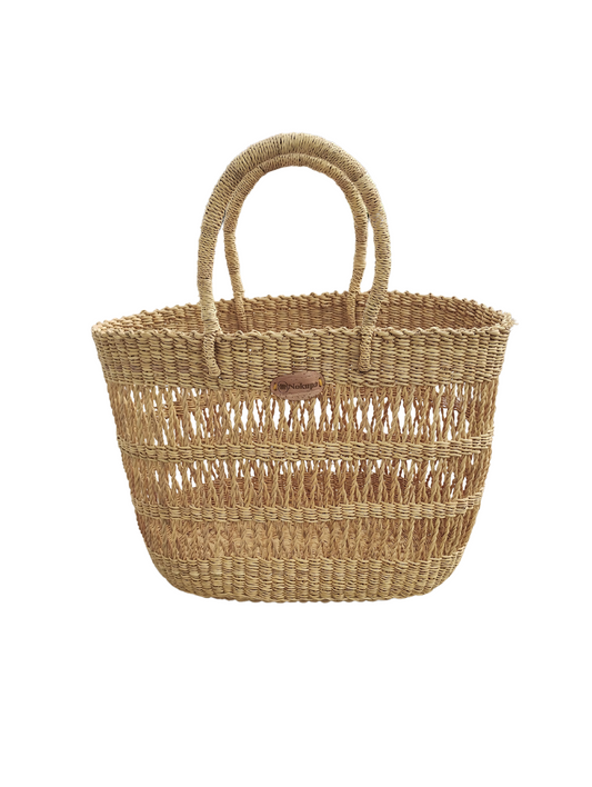 Net basket with natural handles