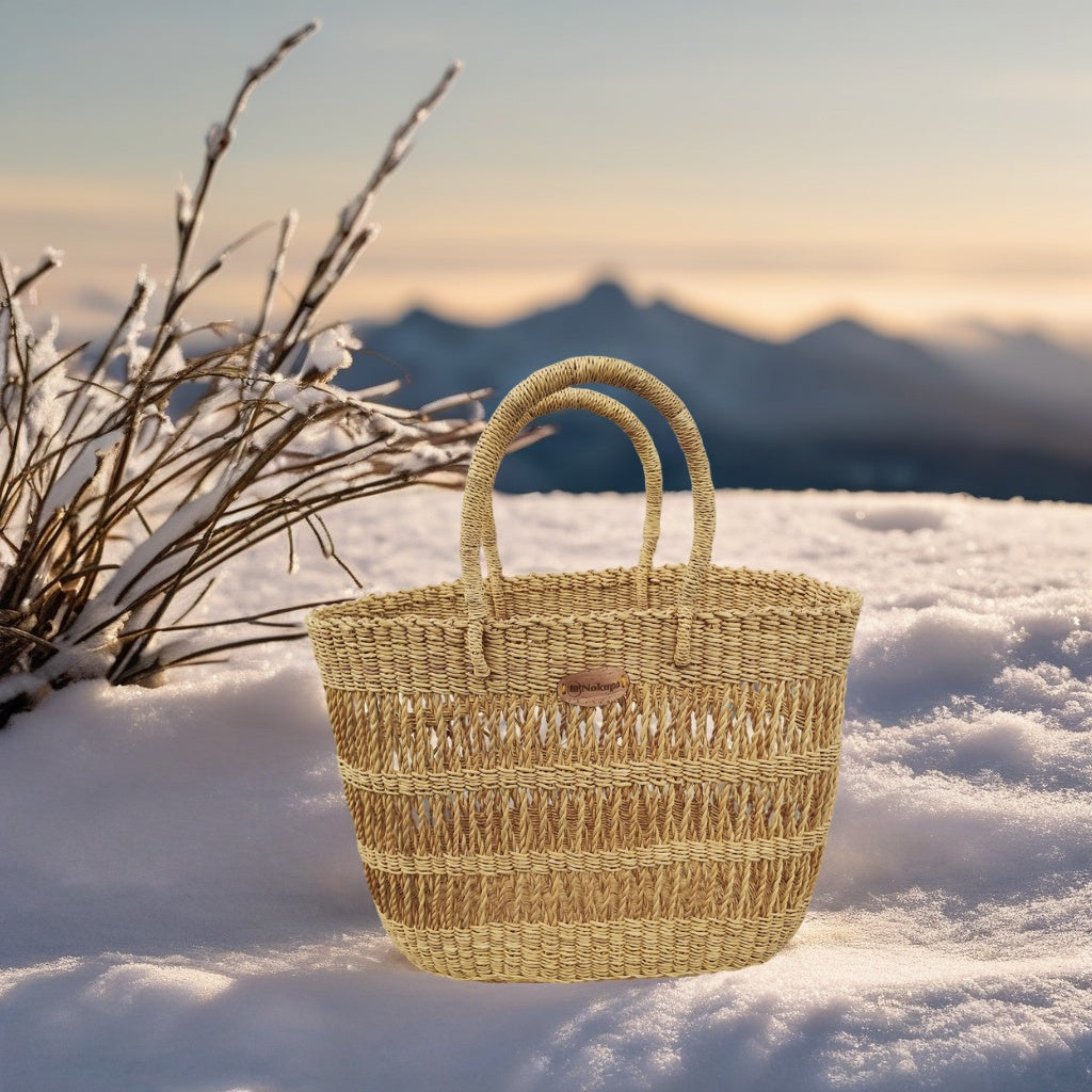 straw handmade basket with handles