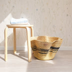 Boho woven floor basket black wave pattern Scandinavian bathroom natural decor-Nokupa