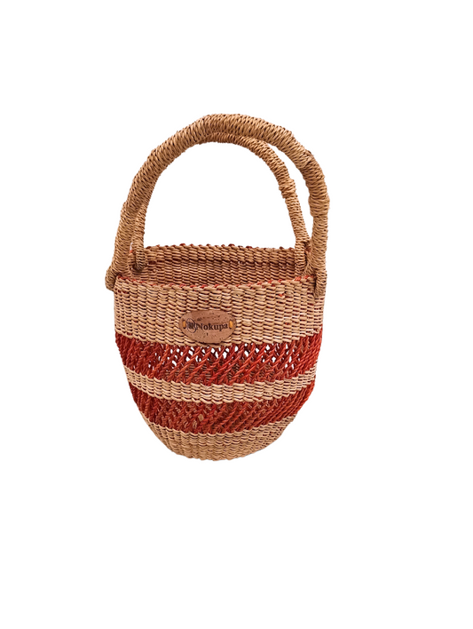 Bolga weave basket pink and neutral extra small