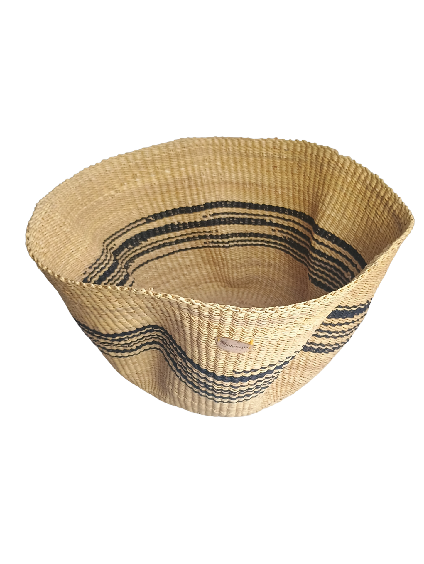 Handwoven Basket : Natural African Storage Basket with Black Wave Design