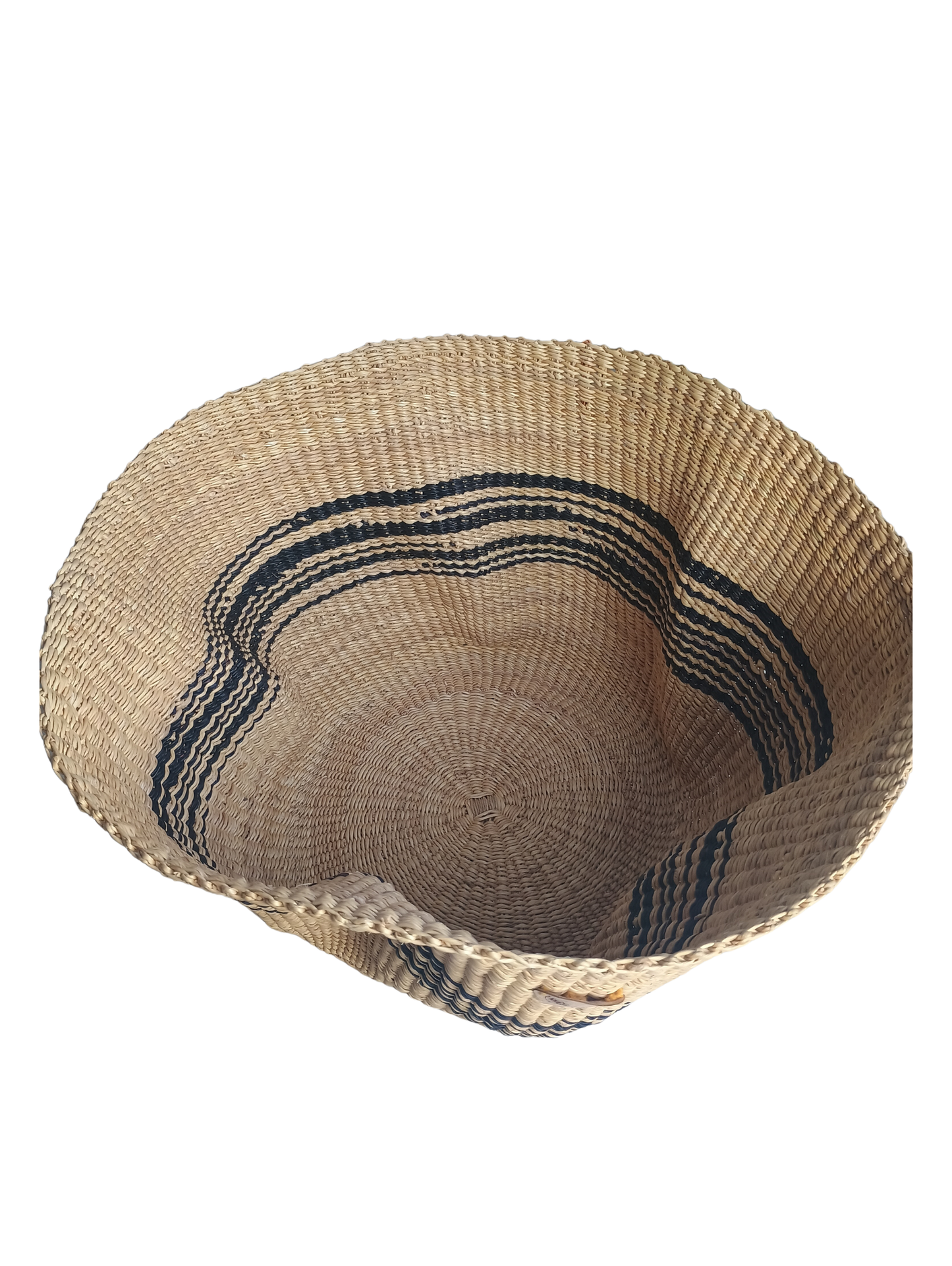 Handwoven Basket : Natural African Storage Basket with Black Wave Design