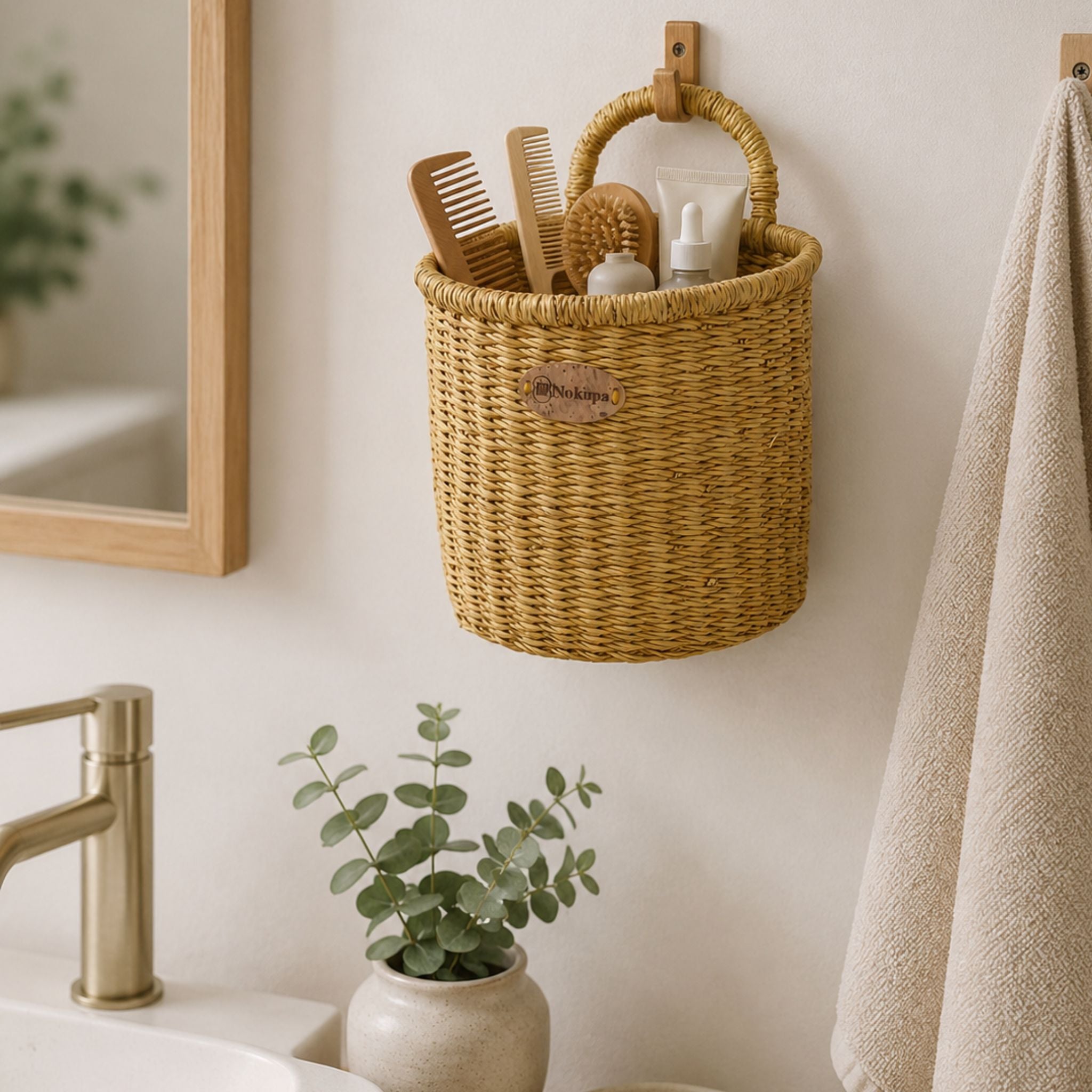 natural woven wall hanging basket boho home décor-Nokupa