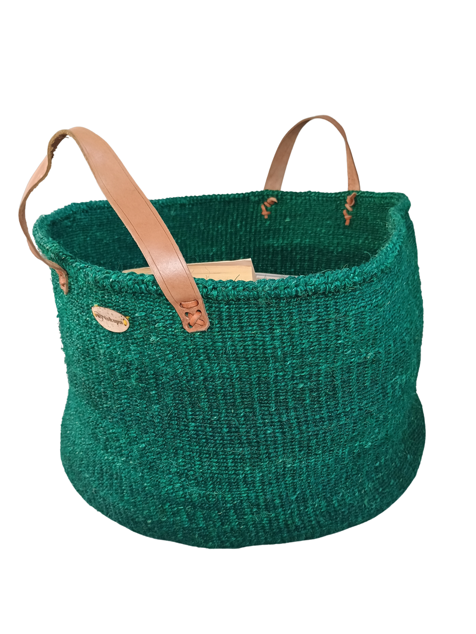 Large floor basket woven green sisal handmade artisan Kenya — Nokupa