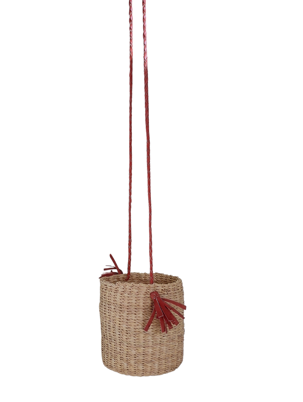 Hanging plant basket boho woven natural elephant grass — Nokupa