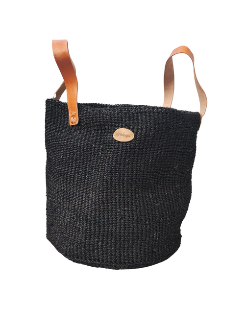Black Sisal Storage Basket with Handles Minimalist Decor- Nokupa