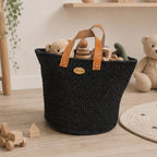 Black Sisal Storage Basket with Handles Minimalist Decor- Nokupa