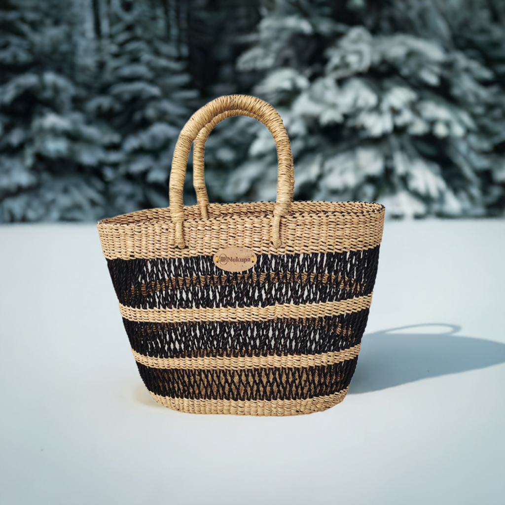 Small open weave basket natural Natural open weave basket boho Nordic home storage women artisans Ghana ethical-Nokupa