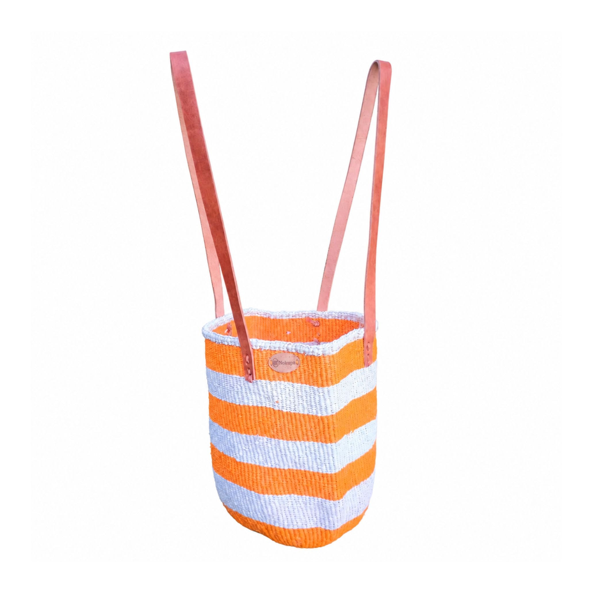 Boho shoulder bag sisal orange white stripe recycled plastic handmade artisan Kenya — Nokupa