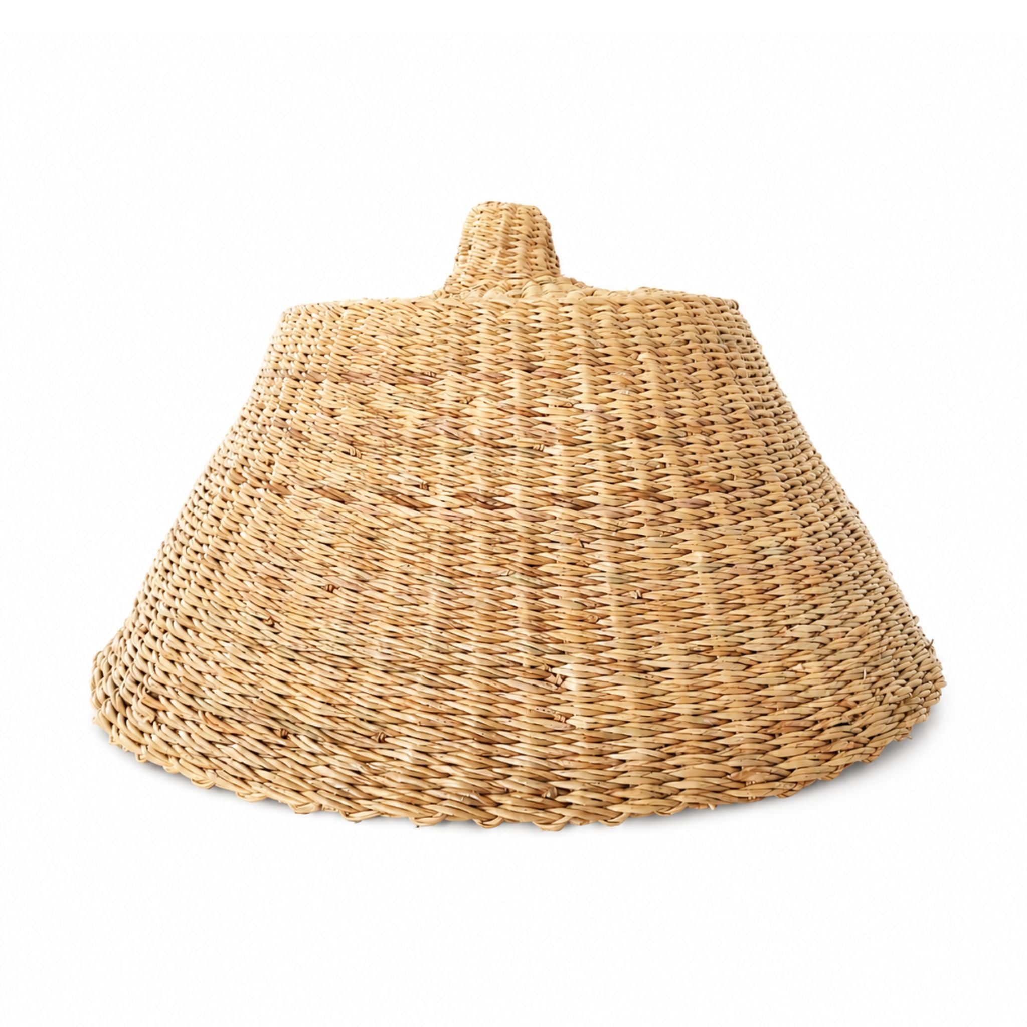 Boho lampshade round woven natural elephant grass handmade women artisans Ghana — Nokupa