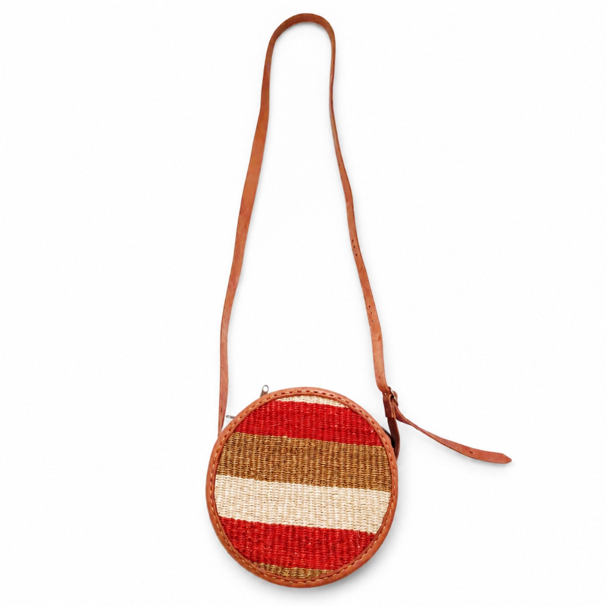 Boho shoulder bag woven sisal natural orange handmade artisan Kenya