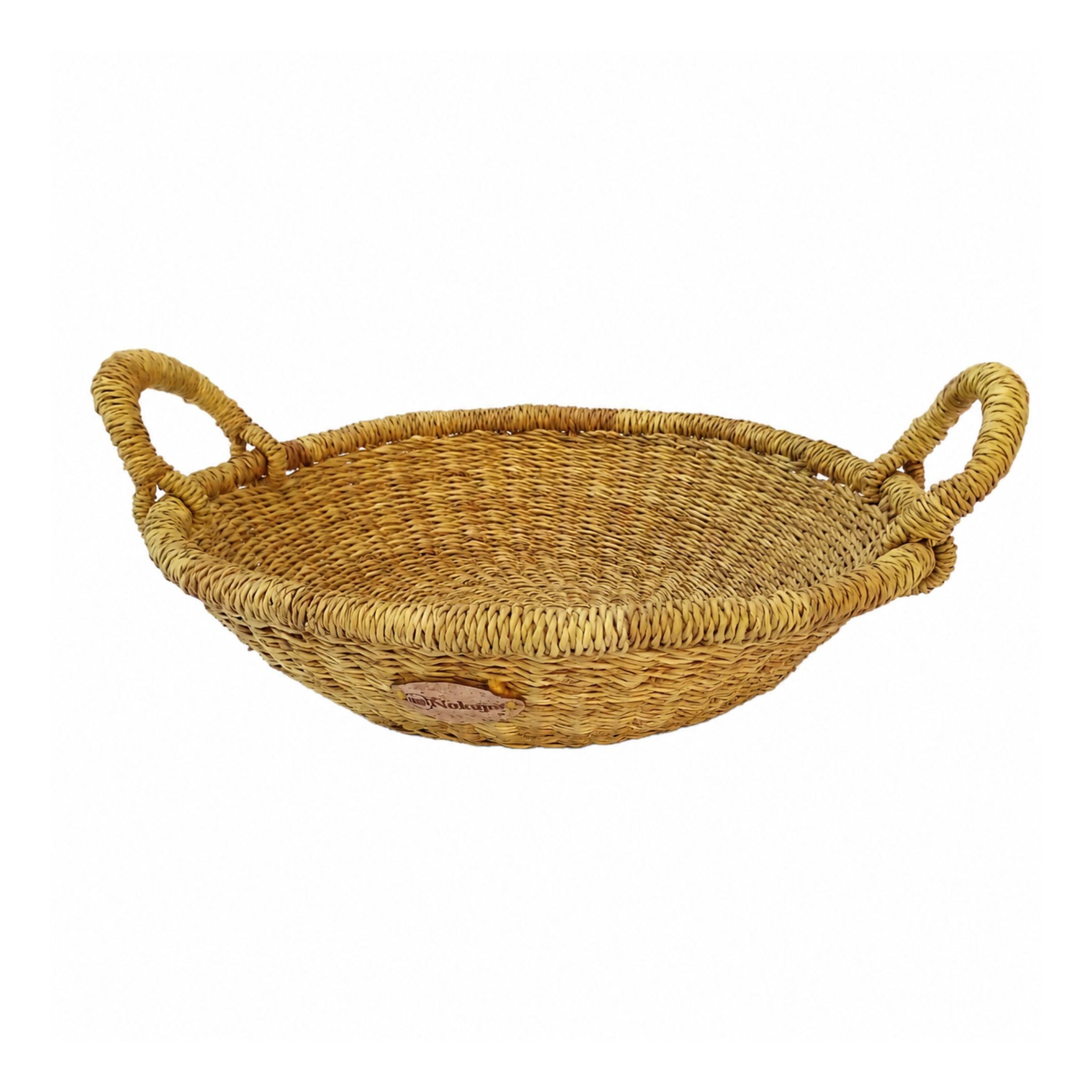 Bread basket woven natural boho elephant grass handmade women artisans Ghana — Nokupa