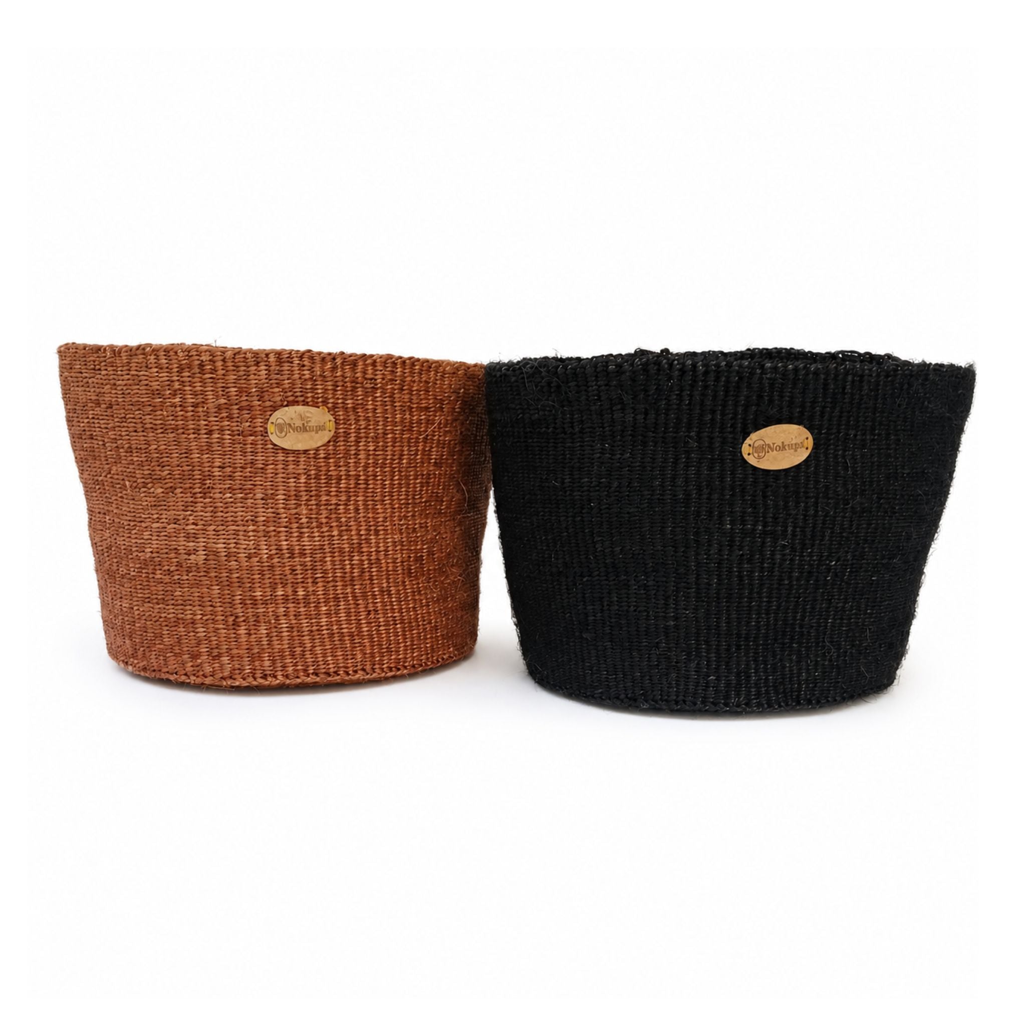 Small brown woven sisal basket plant pot cover Nordic boho home artisan Kenya — Nokupa