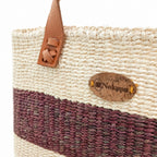 Burgundy white stripe sisal basket weave detail handwoven artisan ethical Kenya — Nokupa