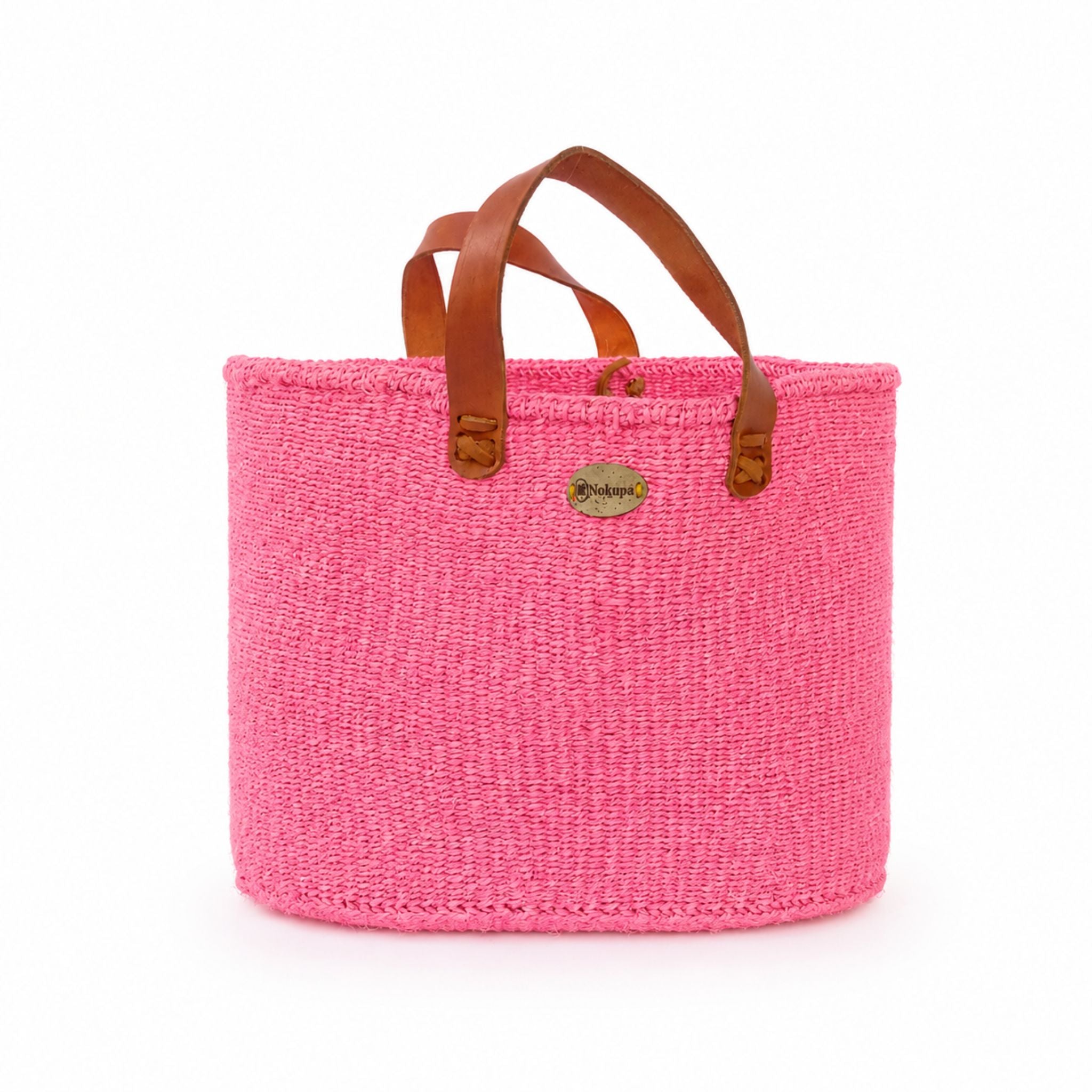 Floor storage basket woven pink boho sisal handmade artisan Kenya — Nokupa