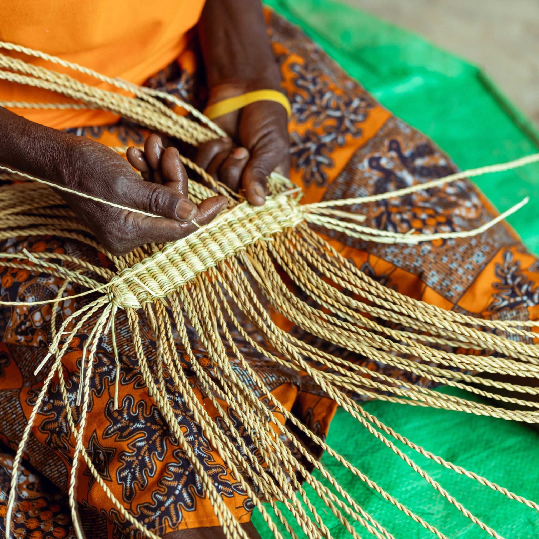 Handmade Bolga weave basket natural elephant grass close detail women artisans Ghana — Nokupa