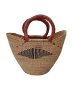 Large market basket woven natural elephant grass leather handle — Nokupa"