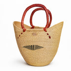 Handwoven market basket elephant grass leather handle Nordic farmers market ethical Ghana — Nokupa