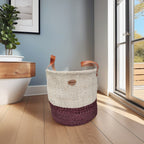 Large sisal basket burgundy white two tone woven handmade artisan Kenya — Nokupa