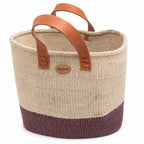 Large sisal basket burgundy white two tone woven handmade artisan Kenya — Nokupa