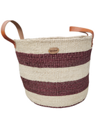 Large woven sisal basket burgundy white stripe boho Nordic interior ethical Kenya