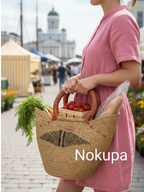 Handwoven market basket natural boho Nordic home ethical carry Ghana