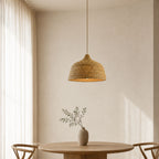 Oval boho elephant grass lampshade warm filtered light Nordic Scandinavian interior — Nokupa