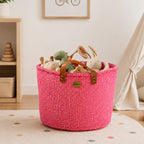 Pink boho sisal floor basket blanket toy laundry storage Nordic home Kenya — Nokupa