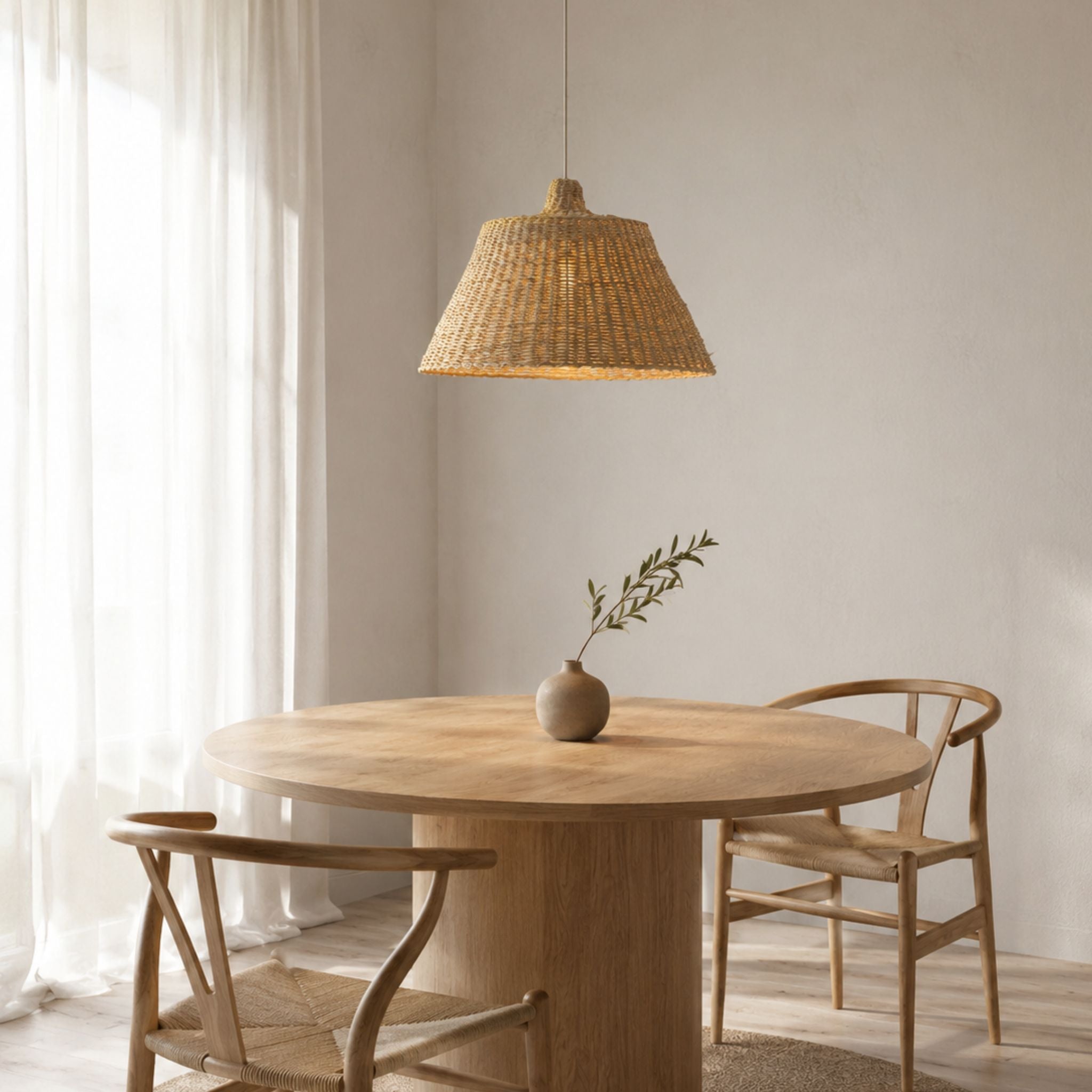 Round boho elephant grass lampshade warm light boho Scandinavian living room decor — Nokupa