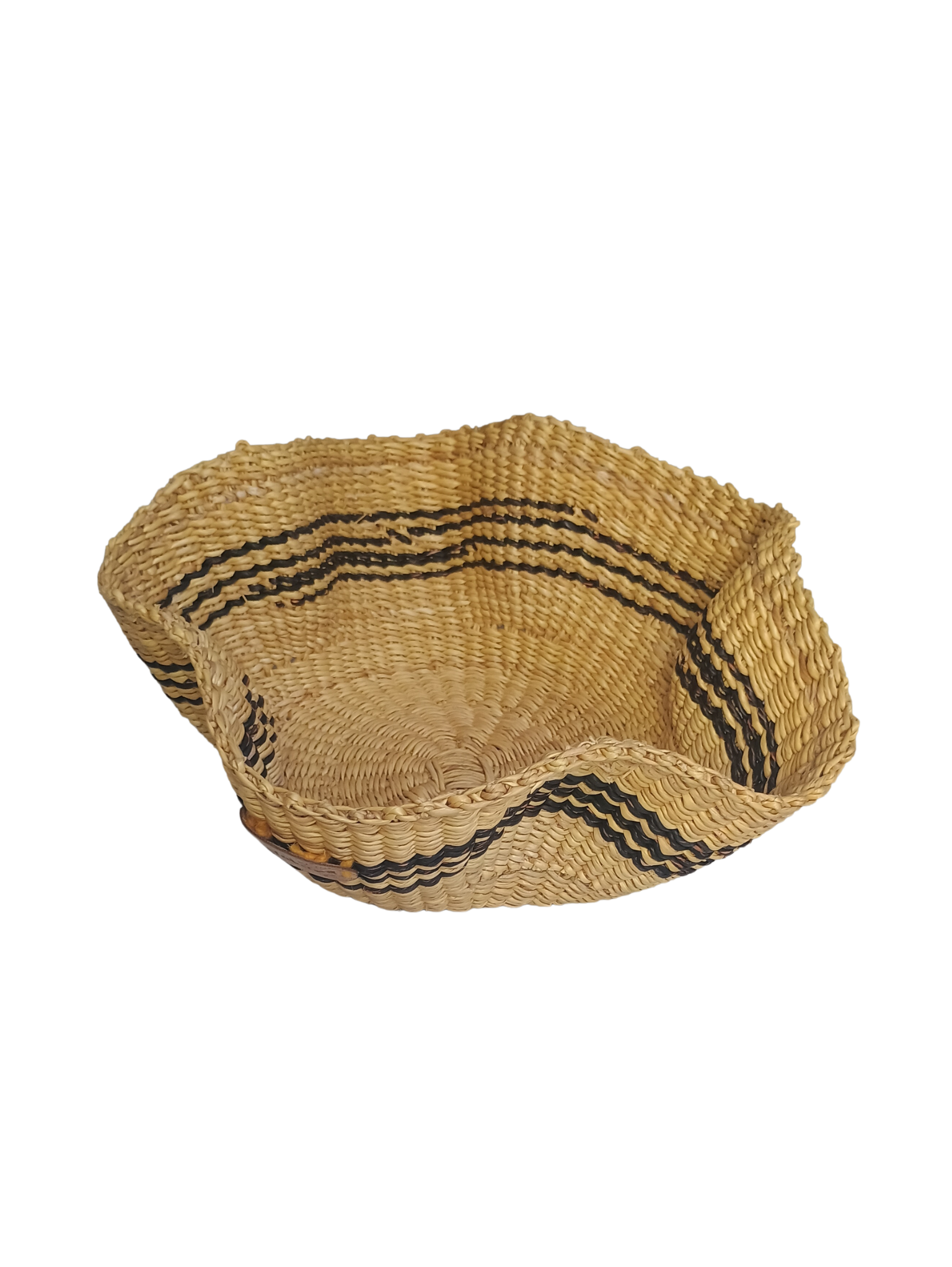 Small storage basket black wave pattern woven natural elephant grass — Nokupa