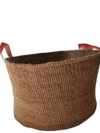 Storage basket woven brown leather handle large sisal handmade Kenya — Nokupa