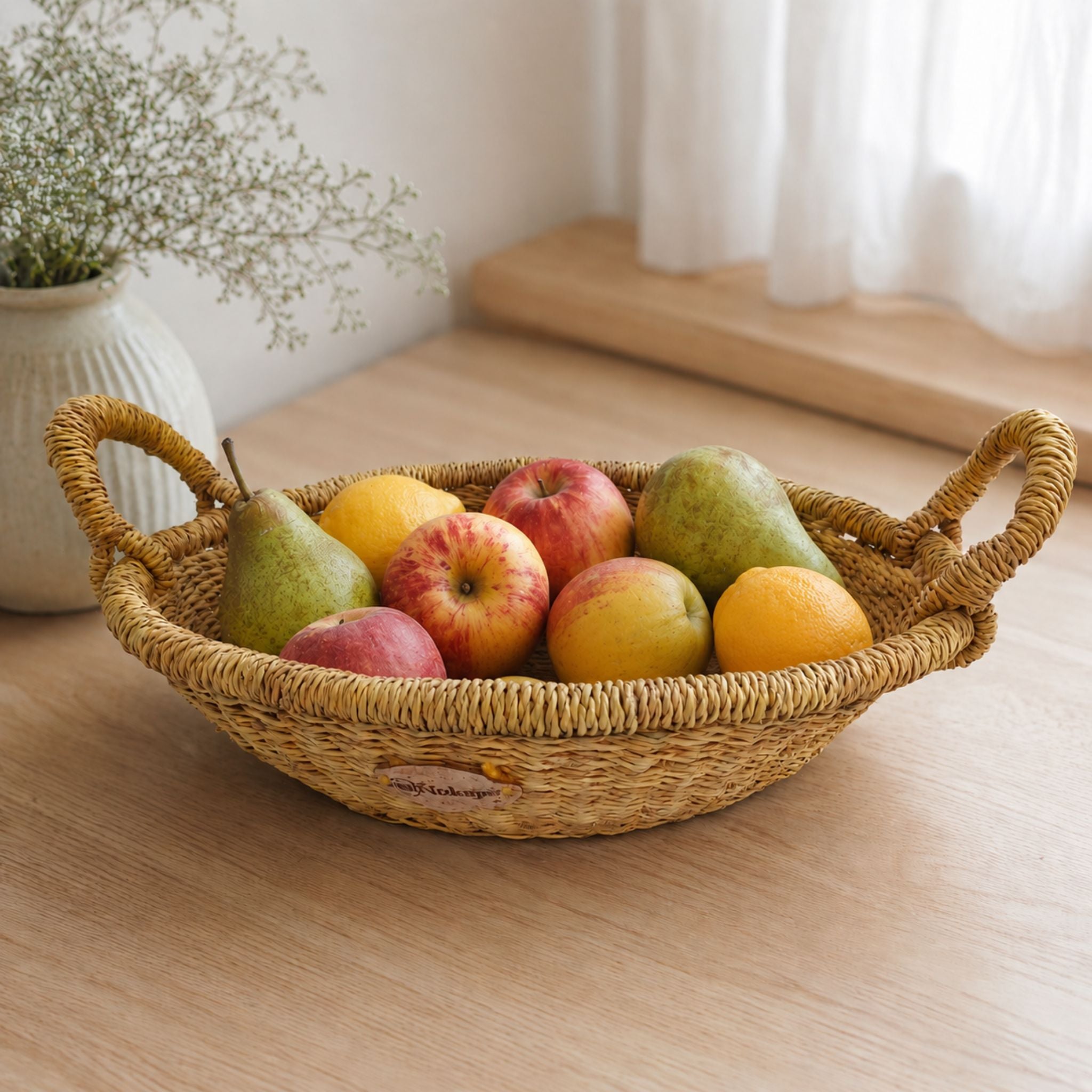 Woven bread basket fruit bowl natural boho minimalist Nordic home artisan Ghana — Nokupa