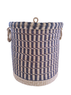 Woven laundry basket with lid natural elephant grass handmade Ghana — Nokupa