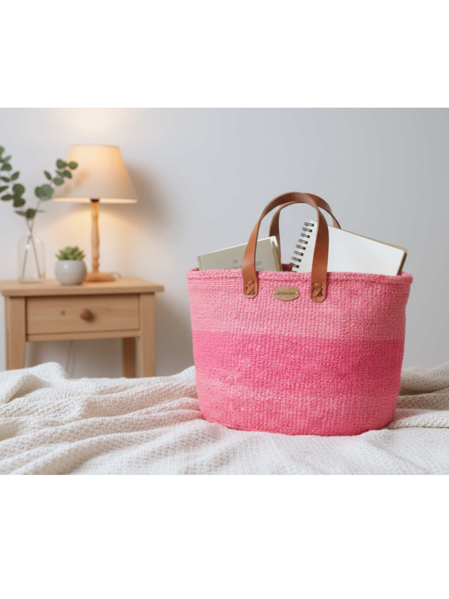 Floor Storage Basket Woven Pink Boho