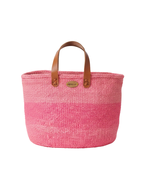 Pink woven sisal basket blanket toy laundry storage boho home artisan Kenya