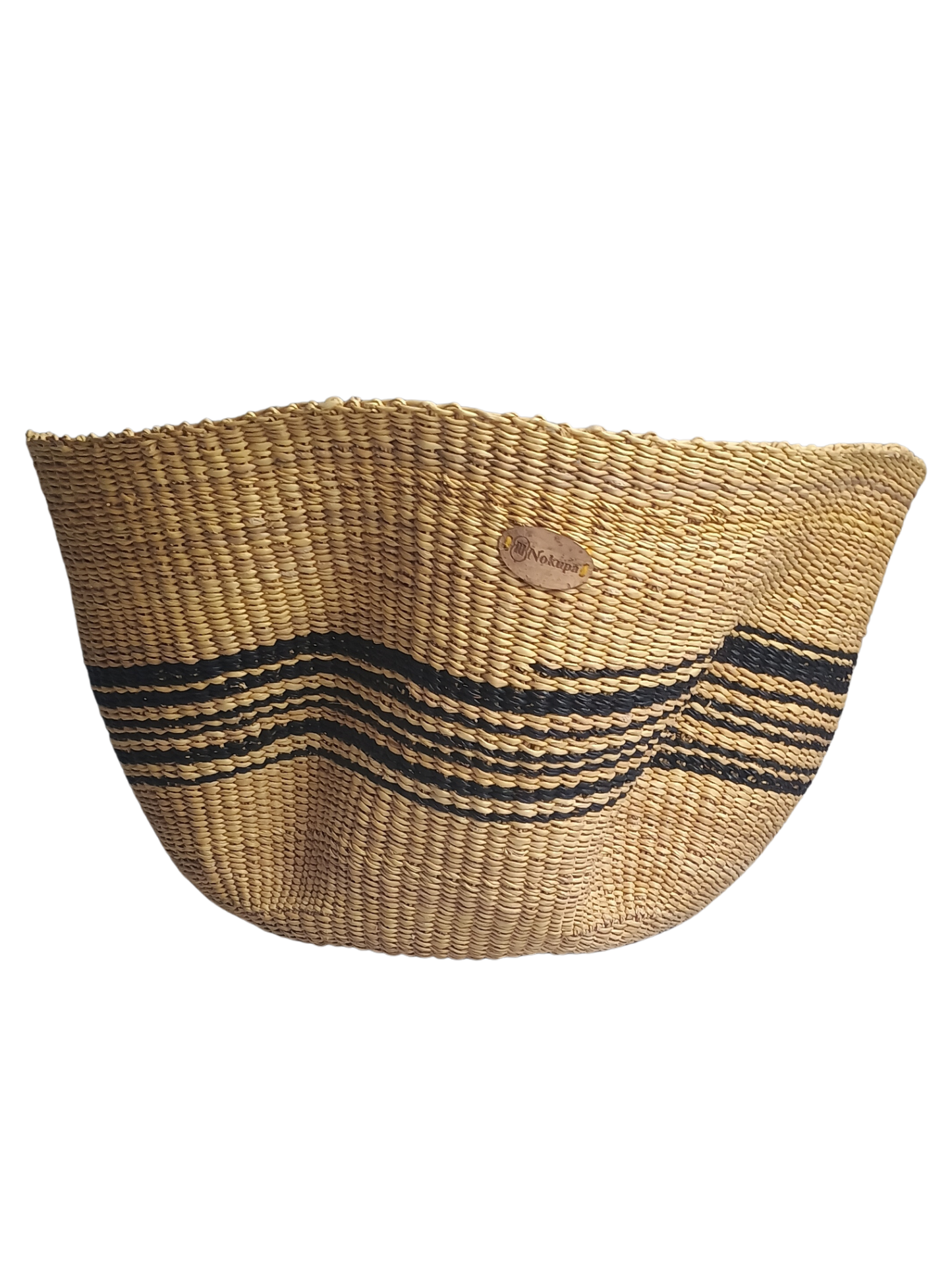 Handwoven Basket : Natural African Storage Basket with Black Wave Design