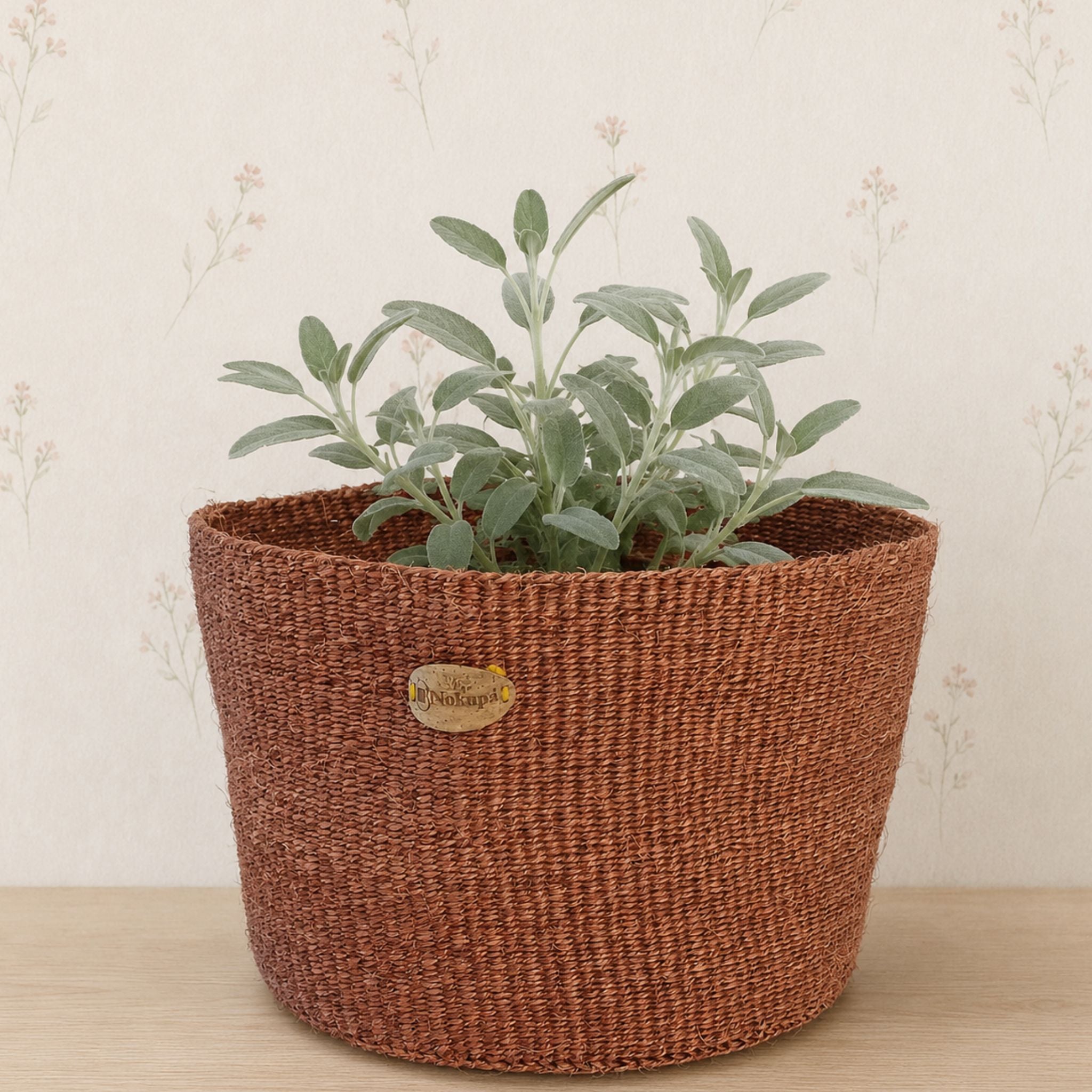 Small brown sisal boho basket shelf bathroom Nordic home storage ethical Kenya — Nokupa