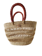 summer woven basket with brown handles