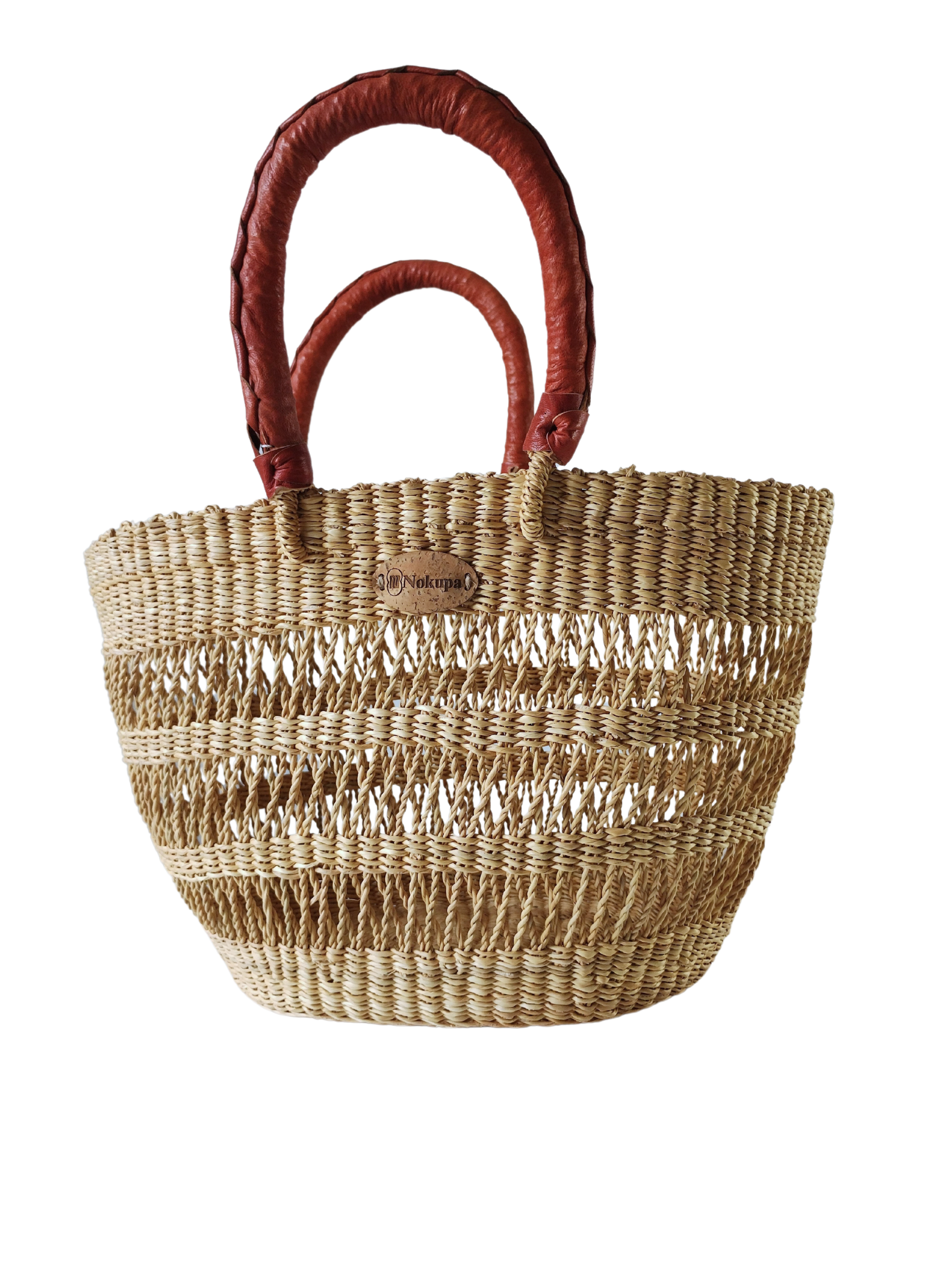 summer woven basket with brown handles