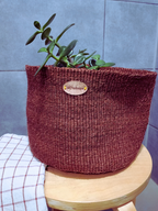 Brown woven sisal basket small boho Nordic shelf plant storage ethical Kenya