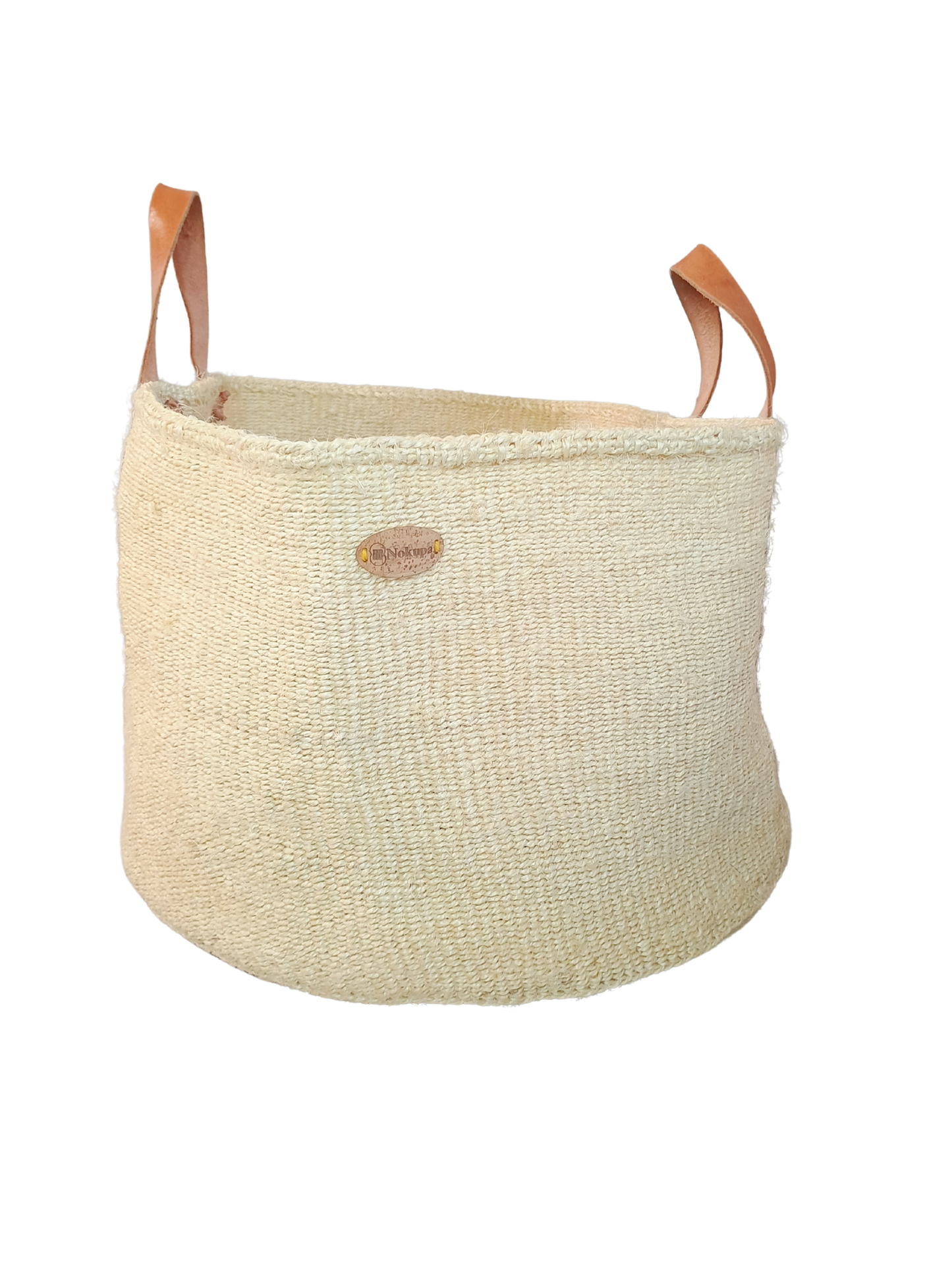 White kiondo basket with leather handles