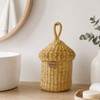 Handwoven elephant grass basket with cone lid made by women artisans Ghana for nordic homes-Nokupa